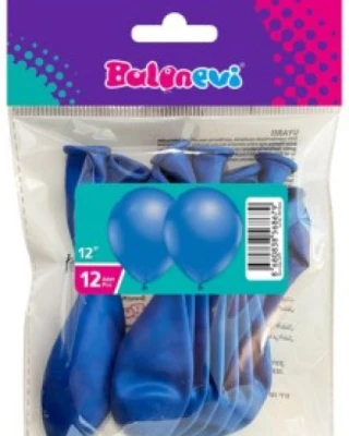 12 İnc Metalik Mavi Balon 12 li